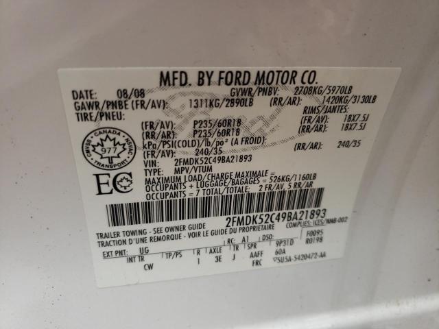 Photo 10 from auction – 2009 FORD FLEX SEL with VIN 2FMDK52C49BA21893