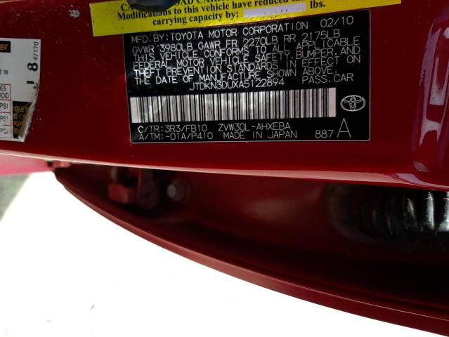 Photo 10 from auction – 2010 TOYOTA PRIUS with VIN JTDKN3DUXA5122894