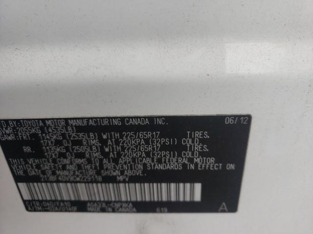 Photo 10 from auction – 2012 TOYOTA RAV4 with VIN 2T3BF4DV9CW229118