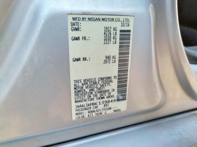 Photo 10 from auction – 2017 NISSAN ALTIMA 2.5 with VIN 1N4AL3AP8HC139849