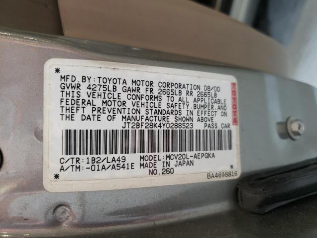 Photo 10 from auction – 2000 TOYOTA CAMRY LE with VIN JT2BF28K4Y0288523