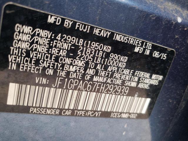 Photo 10 from auction – 2015 SUBARU IMPREZA PR with VIN JF1GPAC67FH292939