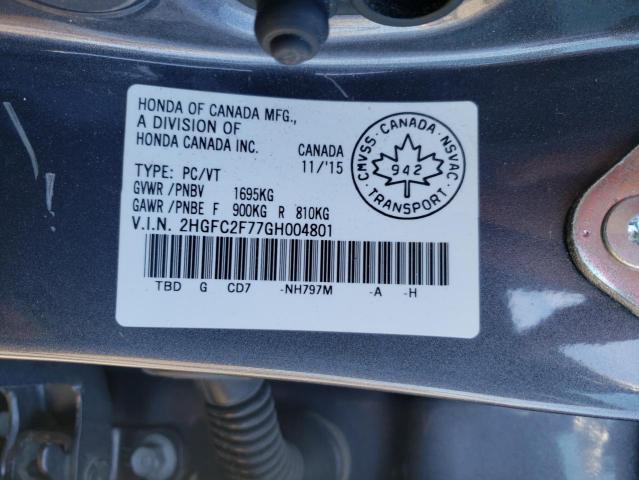 Photo 10 from auction – 2016 HONDA CIVIC EX with VIN 2HGFC2F77GH004801