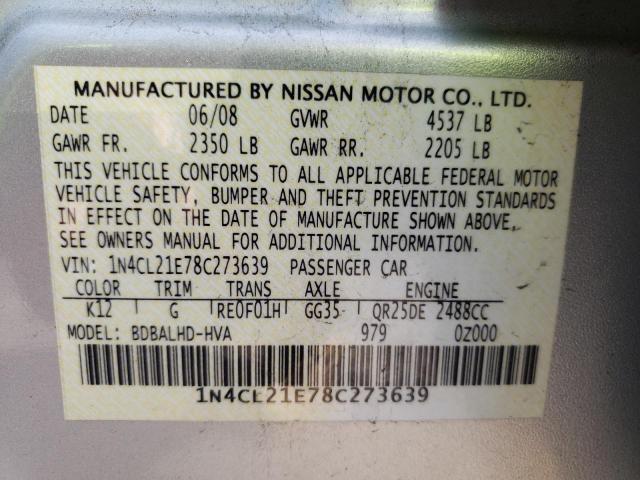 Photo 10 from auction – 2008 NISSAN ALTIMA HYB with VIN 1N4CL21E78C273639