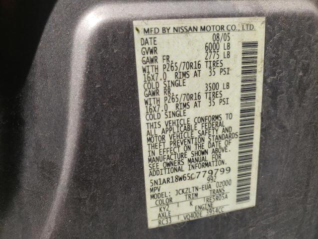 Photo 10 from auction – 2005 NISSAN PATHFINDER with VIN 5N1AR18W65C779799