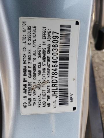 Photo 10 from auction – 2004 HONDA CR-V LX with VIN JHLRD78464C036097