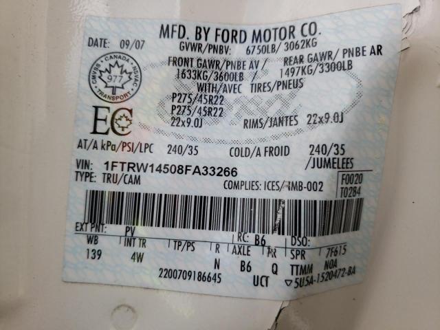 Photo 10 from auction – 2008 FORD F150 SUPER with VIN 1FTRW14508FA33266