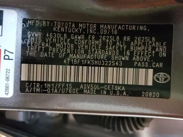Photo 10 from auction – 2017 TOYOTA CAMRY SE with VIN 4T1BF1FK5HU322543