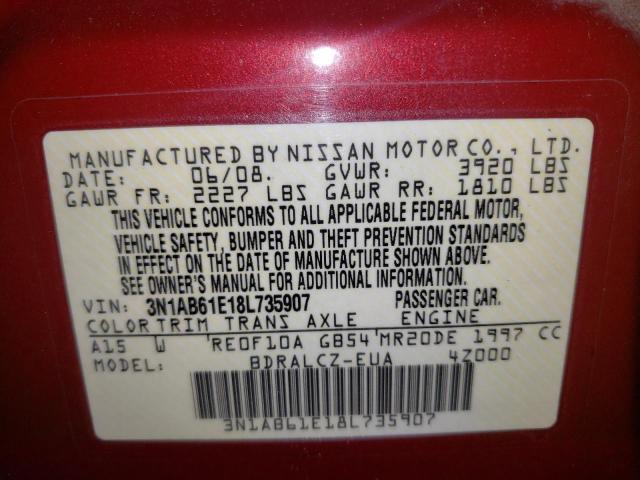 Photo 10 from auction – 2008 NISSAN SENTRA 2.0 with VIN 3N1AB61E18L735907
