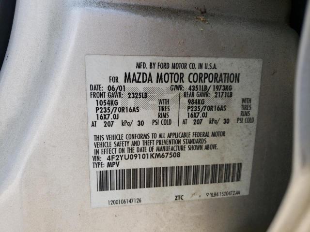 Photo 10 from auction – 2001 MAZDA TRIBUTE LX with VIN 4F2YU09101KM67508
