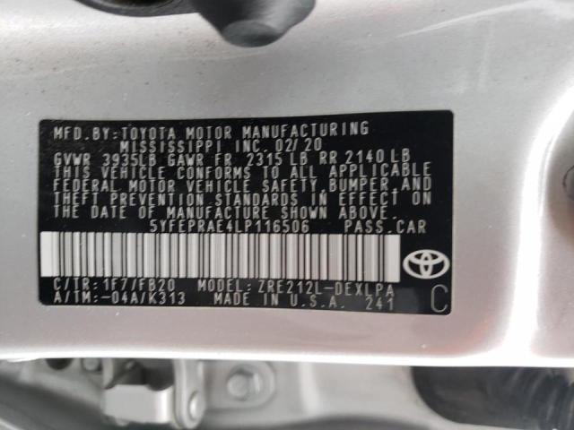 Photo 10 from auction – 2020 TOYOTA COROLLA LE with VIN 5YFEPRAE4LP116506