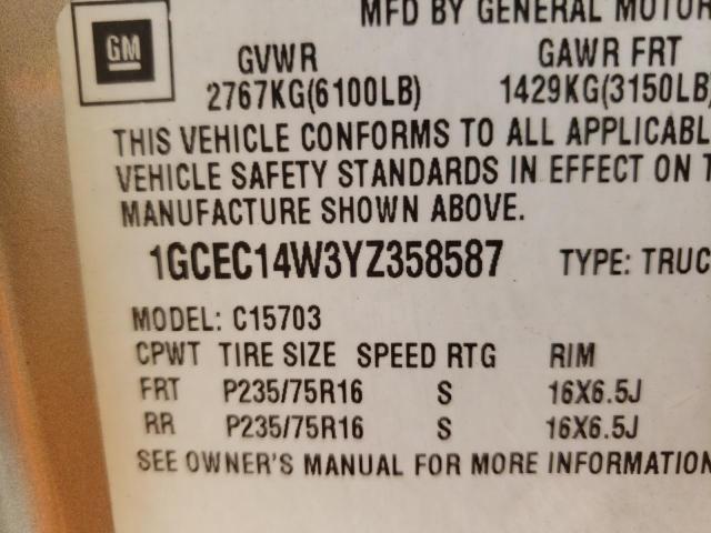 Photo 10 from auction – 2000 CHEVROLET 1500 with VIN 1GCEC14W3YZ358587