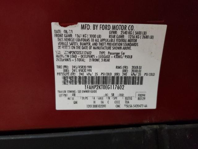 Photo 10 from auction – 2014 FORD TAURUS SHO with VIN 1FAHP2KT0EG117602