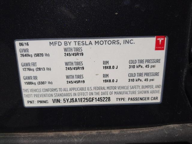Photo 10 from auction – 2016 TESLA MODEL S with VIN 5YJSA1E25GF145228