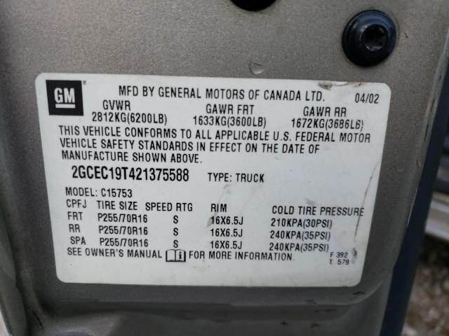 Photo 10 from auction – 2002 CHEVROLET SILVRK1500 with VIN 2GCEC19T421375588