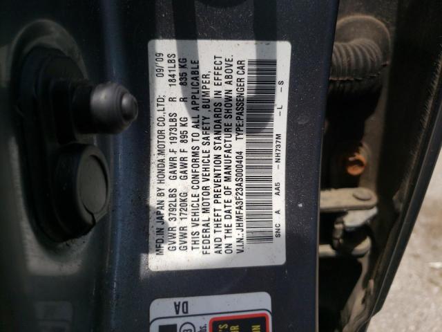 Photo 10 from auction – 2010 HONDA CIVIC HYBR with VIN JHMFA3F23AS000404