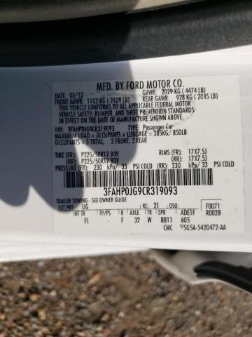 Photo 10 from auction – 2012 FORD FUSION SEL with VIN 3FAHP0JG9CR319093