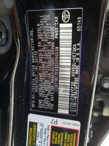 Photo 10 from auction – 2012 TOYOTA CAMRY BASE with VIN 4T1BF1FK2CU090539
