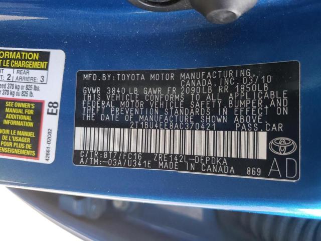 Foto 10 de la subasta – 2010 TOYOTA COROLLA BA con VIN 2T1BU4EE8AC370421