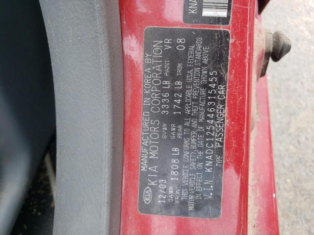 Photo 10 from auction – 2004 KIA RIO with VIN KNADC125446315455