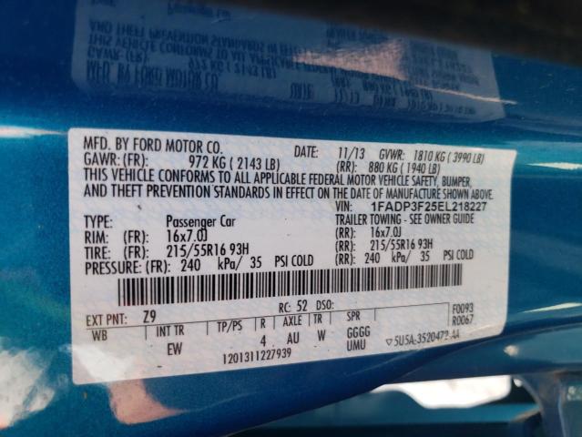 Photo 10 from auction – 2014 FORD FOCUS SE with VIN 1FADP3F25EL218227