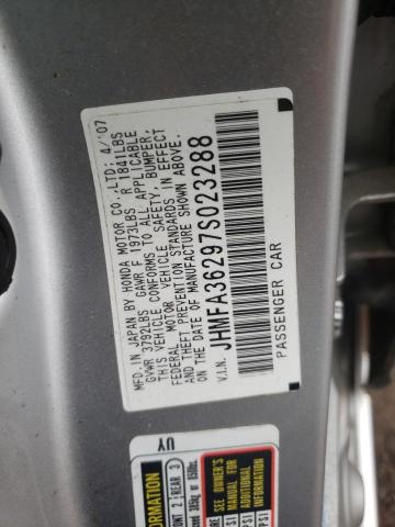 Photo 10 from auction – 2007 HONDA CIVIC with VIN JHMFA36297S023288