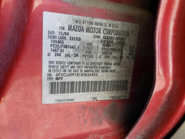 Photo 10 from auction – 2001 MAZDA TRIBUTE LX with VIN 4F2CU091X1KM36924