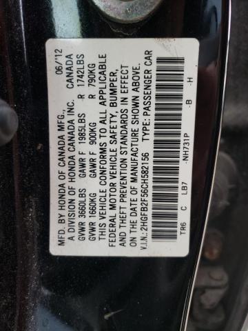 Photo 10 from auction – 2012 HONDA CIVIC LX with VIN 2HGFB2F56CH582156