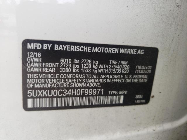 Photo 10 from auction – 2017 BMW X6 SDRIVE3 with VIN 5UXKU0C34H0F99971