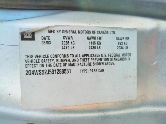 Photo 10 from auction – 2003 BUICK CENTURY CU with VIN 2G4WS52J531288531