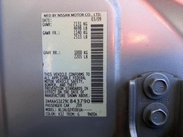 Photo 10 from auction – 2009 NISSAN MAXIMA S with VIN 1N4AA51E29C843790