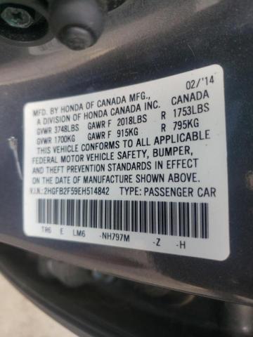Photo 10 from auction – 2014 HONDA CIVIC LX with VIN 2HGFB2F59EH514842
