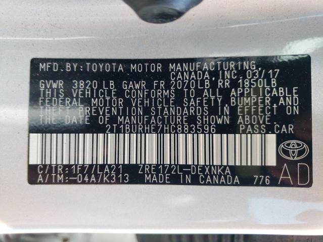 Photo 10 from auction – 2017 TOYOTA COROLLA L with VIN 2T1BURHE7HC883596