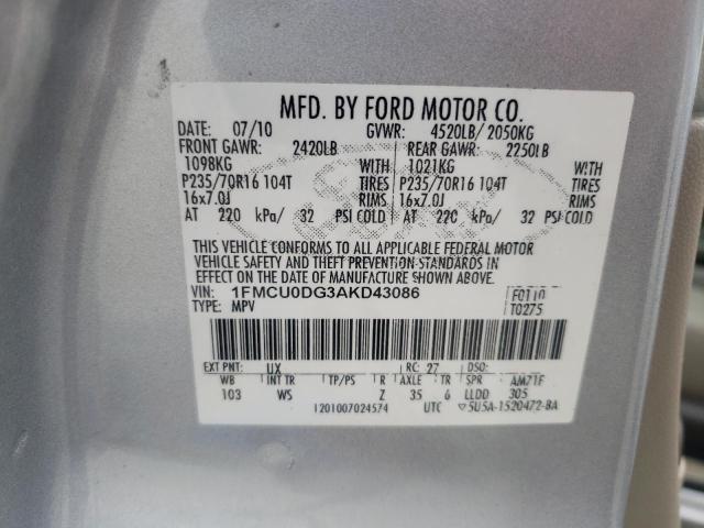 Photo 10 from auction – 2010 FORD ESCAPE XLT with VIN 1FMCU0DG3AKD43086