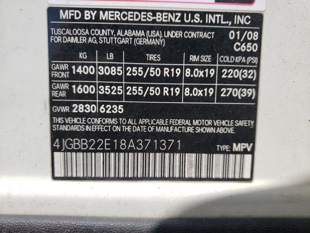 Photo 10 from auction – 2008 MERCEDES-BENZ ML 320 CDI with VIN 4JGBB22E18A371371