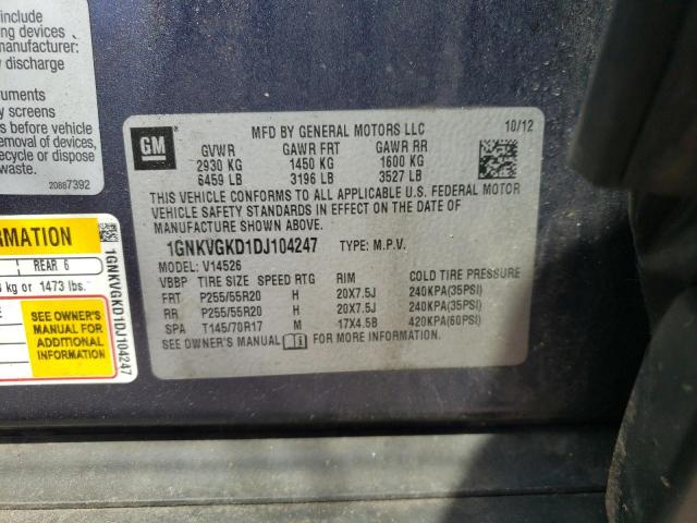Photo 10 from auction – 2013 CHEVROLET TRAVERSE L with VIN 1GNKVGKD1DJ104247