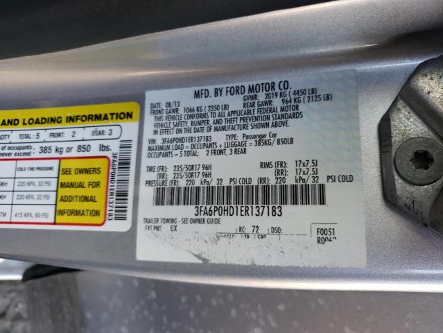 Photo 10 from auction – 2014 FORD FUSION SE with VIN 3FA6P0HD1ER137183