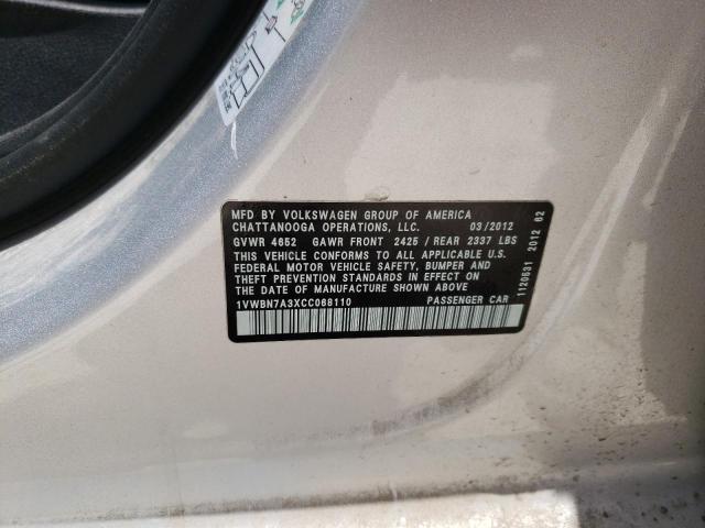 Photo 10 from auction – 2012 VOLKSWAGEN PASSAT SE with VIN 1VWBN7A3XCC068110