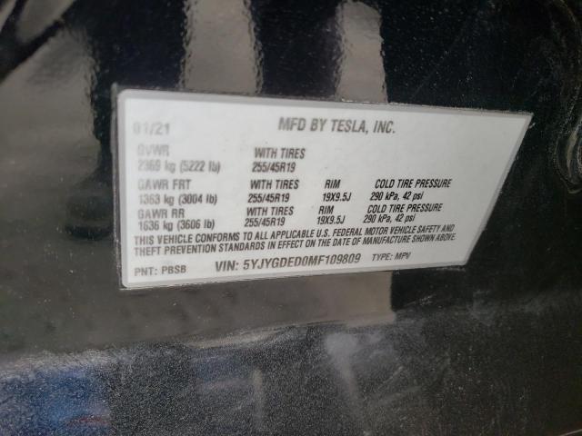 Photo 10 from auction – 2021 TESLA MODEL Y with VIN 5YJYGDED0MF109809