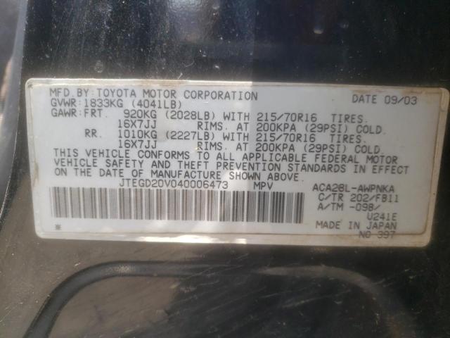 Photo 10 from auction – 2004 TOYOTA RAV4 with VIN JTEGD20V040006473