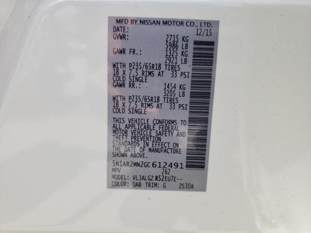 Photo 10 from auction – 2016 NISSAN PATHFINDER with VIN 5N1AR2MN2GC612491