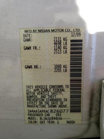 Photo 10 from auction – 2010 NISSAN MAXIMA S with VIN 1N4AA5APXAC826077