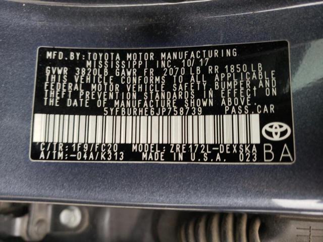 Photo 10 from auction – 2018 TOYOTA COROLLA L with VIN 5YFBURHE6JP758739