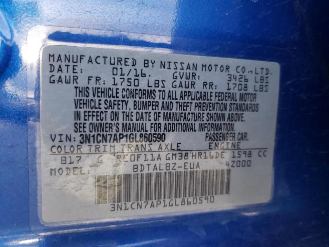 Photo 10 from auction – 2016 NISSAN VERSA S with VIN 3N1CN7AP1GL860590