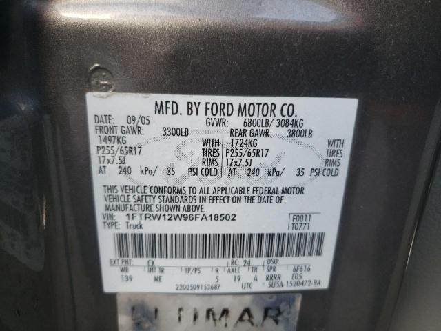 Photo 10 from auction – 2006 FORD F150 SUPER with VIN 1FTRW12W96FA18502