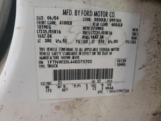 Photo 10 from auction – 2004 FORD F250 SUPER with VIN 1FTNW20L44ED75702