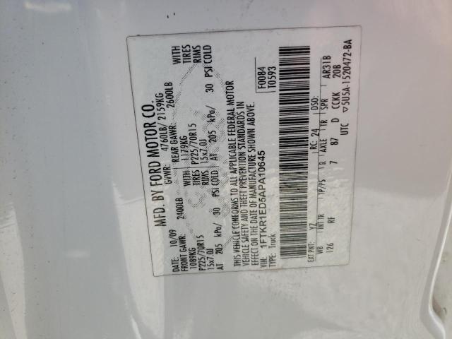 Photo 10 from auction – 2010 FORD RANGER SUP with VIN 1FTKR1ED5APA10645