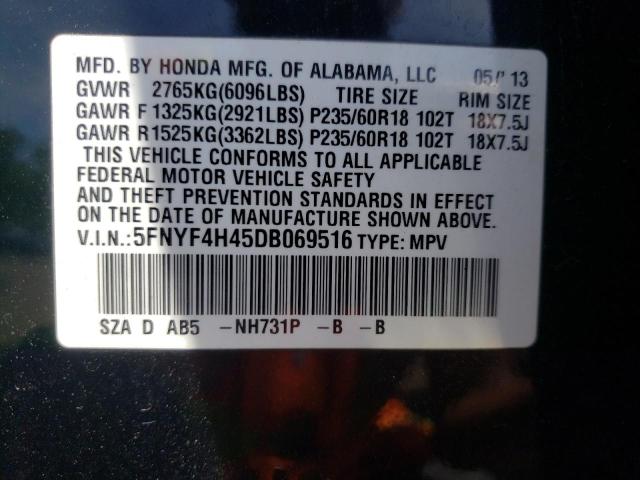 Photo 10 from auction – 2013 HONDA PILOT EX with VIN 5FNYF4H45DB069516