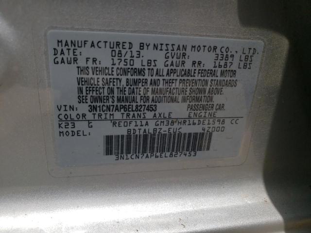 Photo 10 from auction – 2014 NISSAN VERSA S with VIN 3N1CN7AP6EL827453