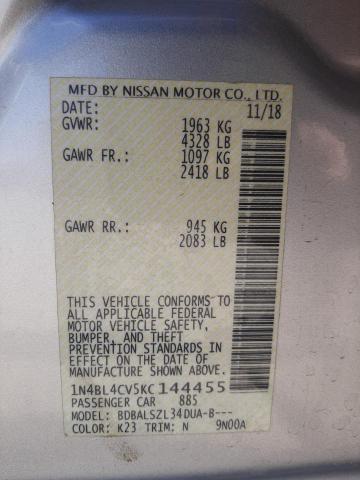 Photo 10 from auction – 2019 NISSAN ALTIMA SR with VIN 1N4BL4CV5KC144455